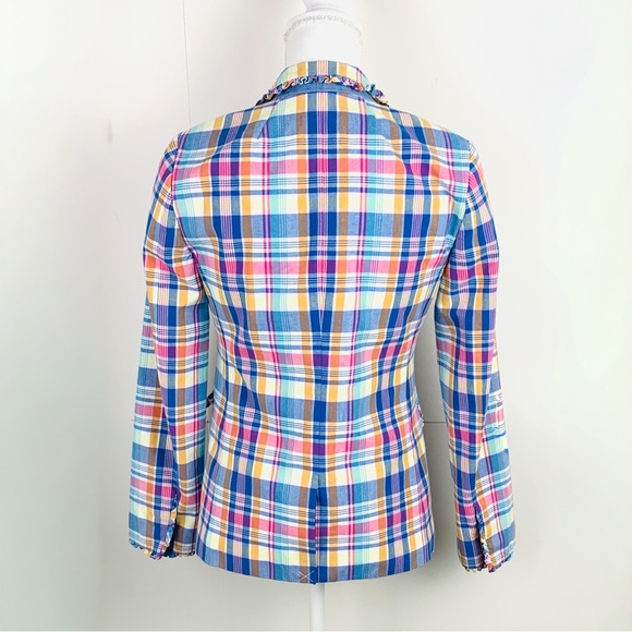 J Crew Women Size 2 Regent Blazer Pastel Plaid Ruffle Lined One Button Preppy - Picture 6 of 15